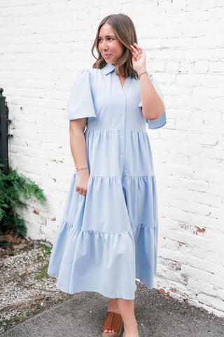 Eloise Standard Tiered Midi Dress - Blue