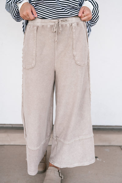 Can't Compete Mineral Wash Wide Leg Pants- Sand