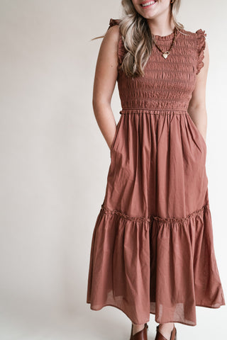 Amber Skies Smocked Midi Dress