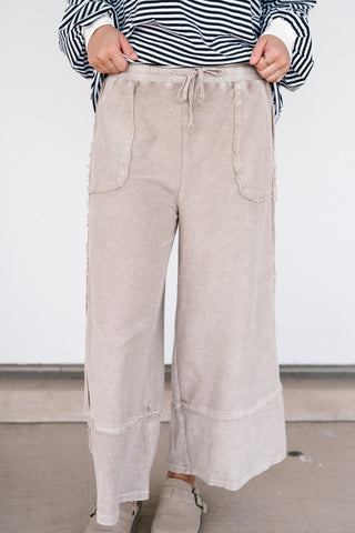 Can't Compete Mineral Wash Wide Leg Pants- Sand