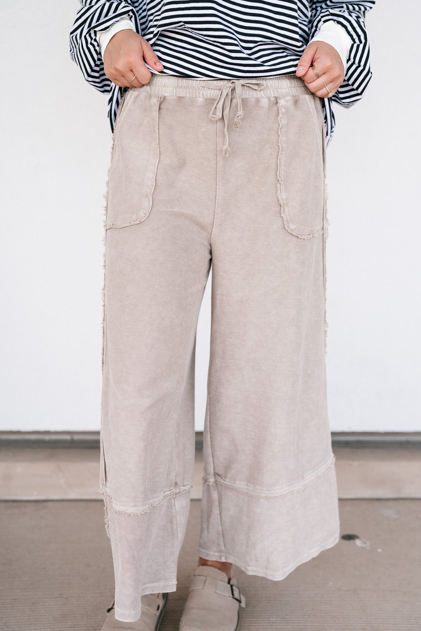Can't Compete Mineral Wash Wide Leg Pants- Sand
