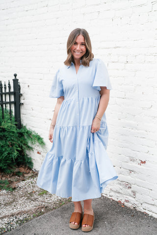 Eloise Standard Tiered Midi Dress - Blue