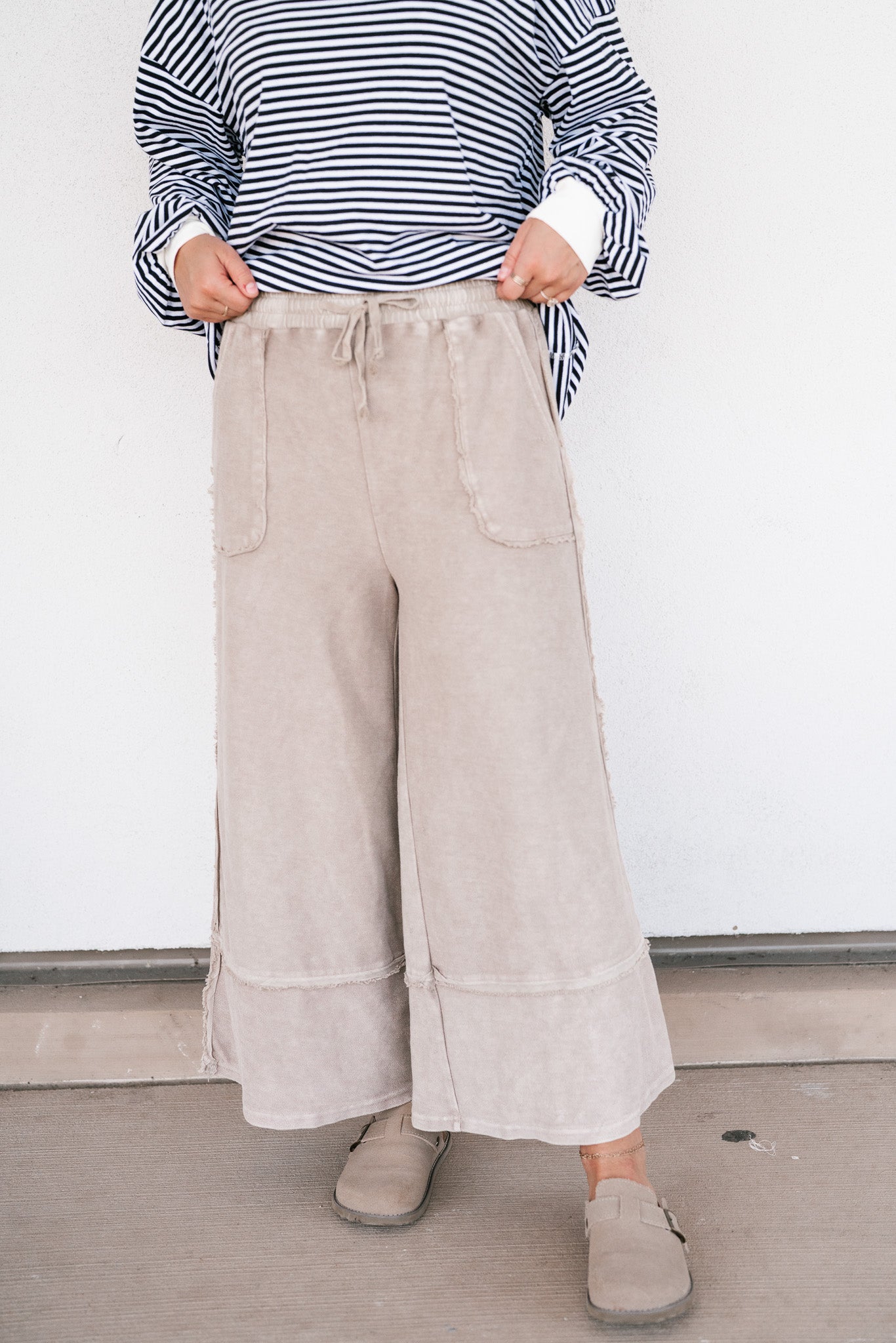Can't Compete Mineral Wash Wide Leg Pants- Sand