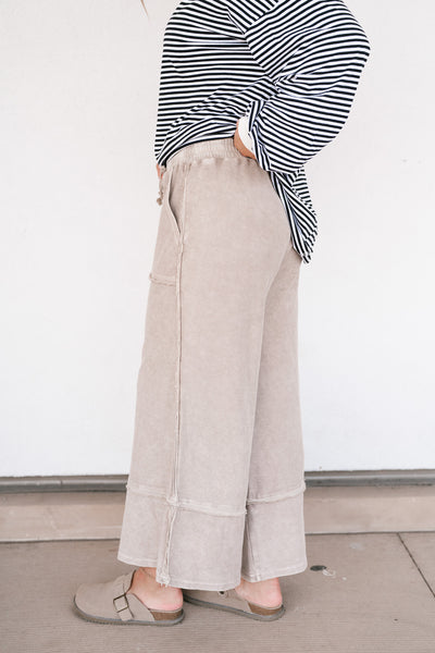 Can't Compete Mineral Wash Wide Leg Pants- Sand