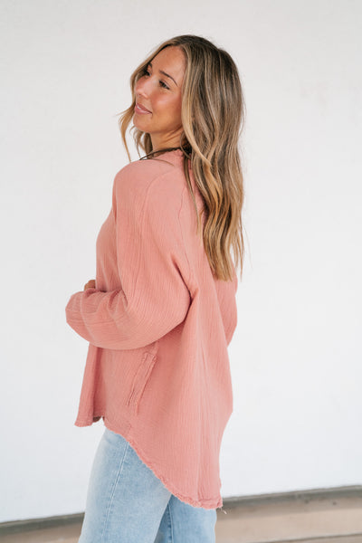 DOORBUSTER: Easy Days Button-Up Top - Dusty Rose