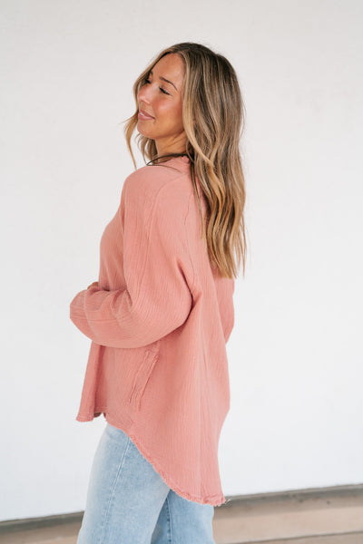 DOORBUSTER: Easy Days Button-Up Top - Dusty Rose