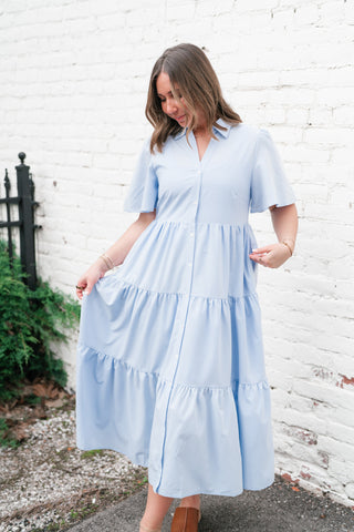 Eloise Standard Tiered Midi Dress - Blue