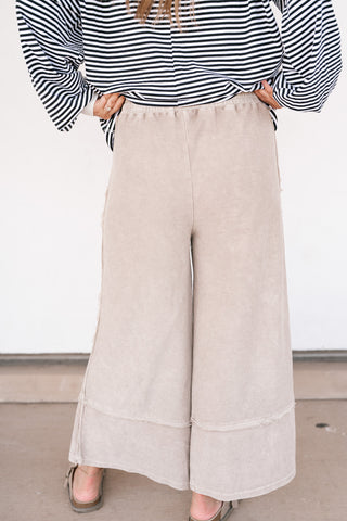 Can't Compete Mineral Wash Wide Leg Pants- Sand