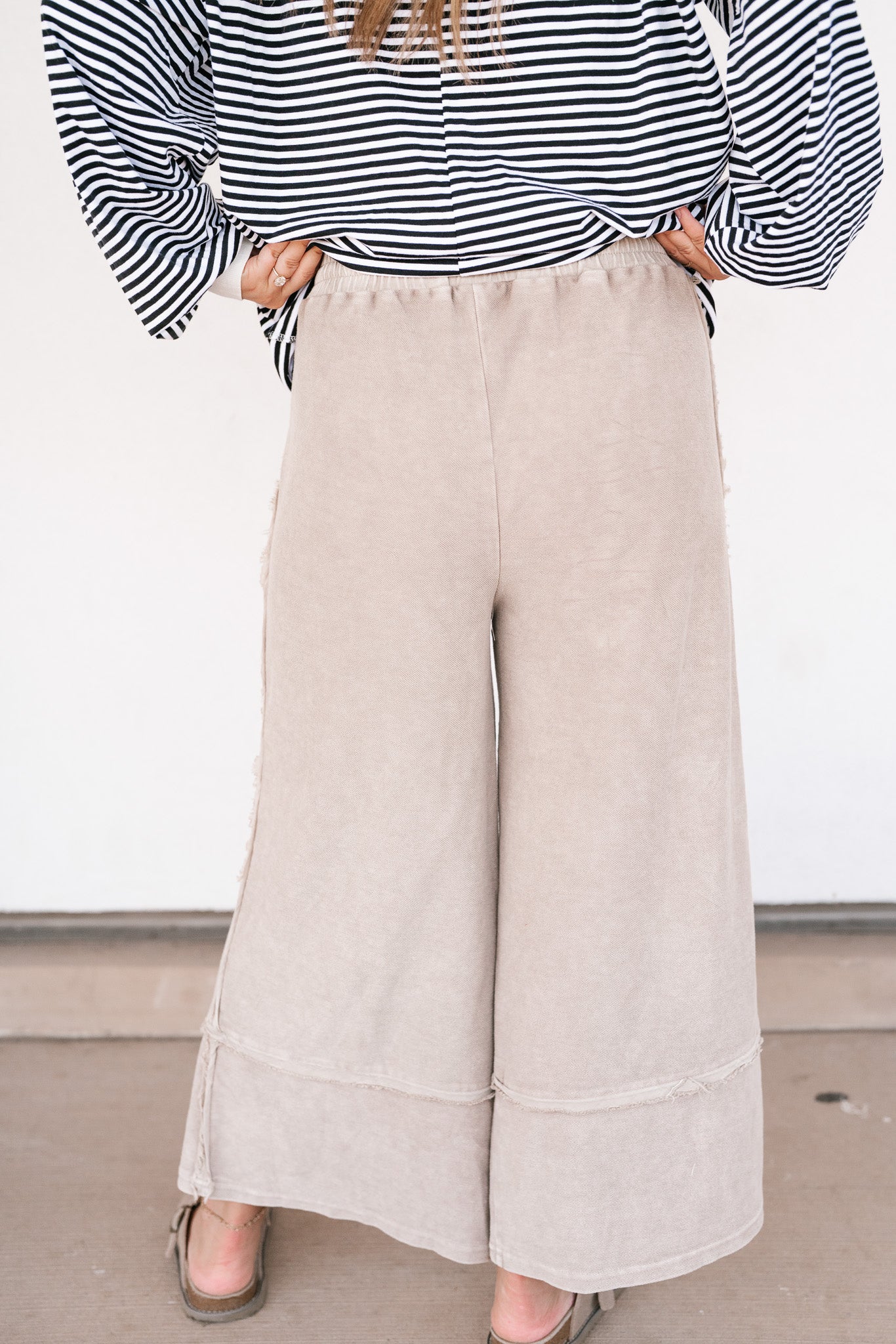 Can't Compete Mineral Wash Wide Leg Pants- Sand