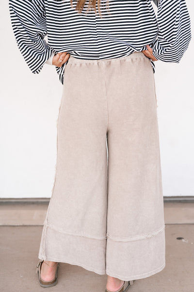 Can't Compete Mineral Wash Wide Leg Pants- Sand