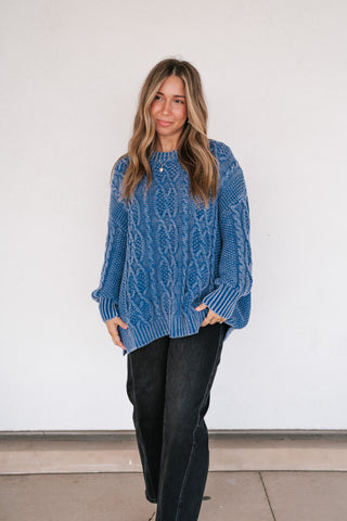 Cobalt Mist Cable Knit Sweater