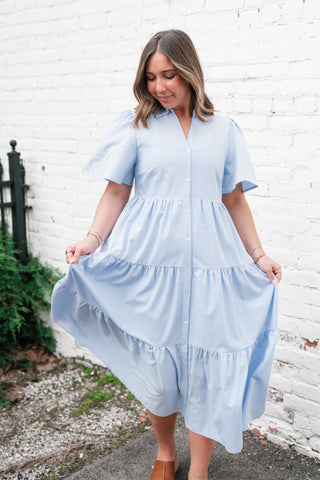 Eloise Standard Tiered Midi Dress - Blue