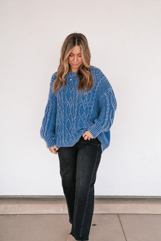 Cobalt Mist Cable Knit Sweater