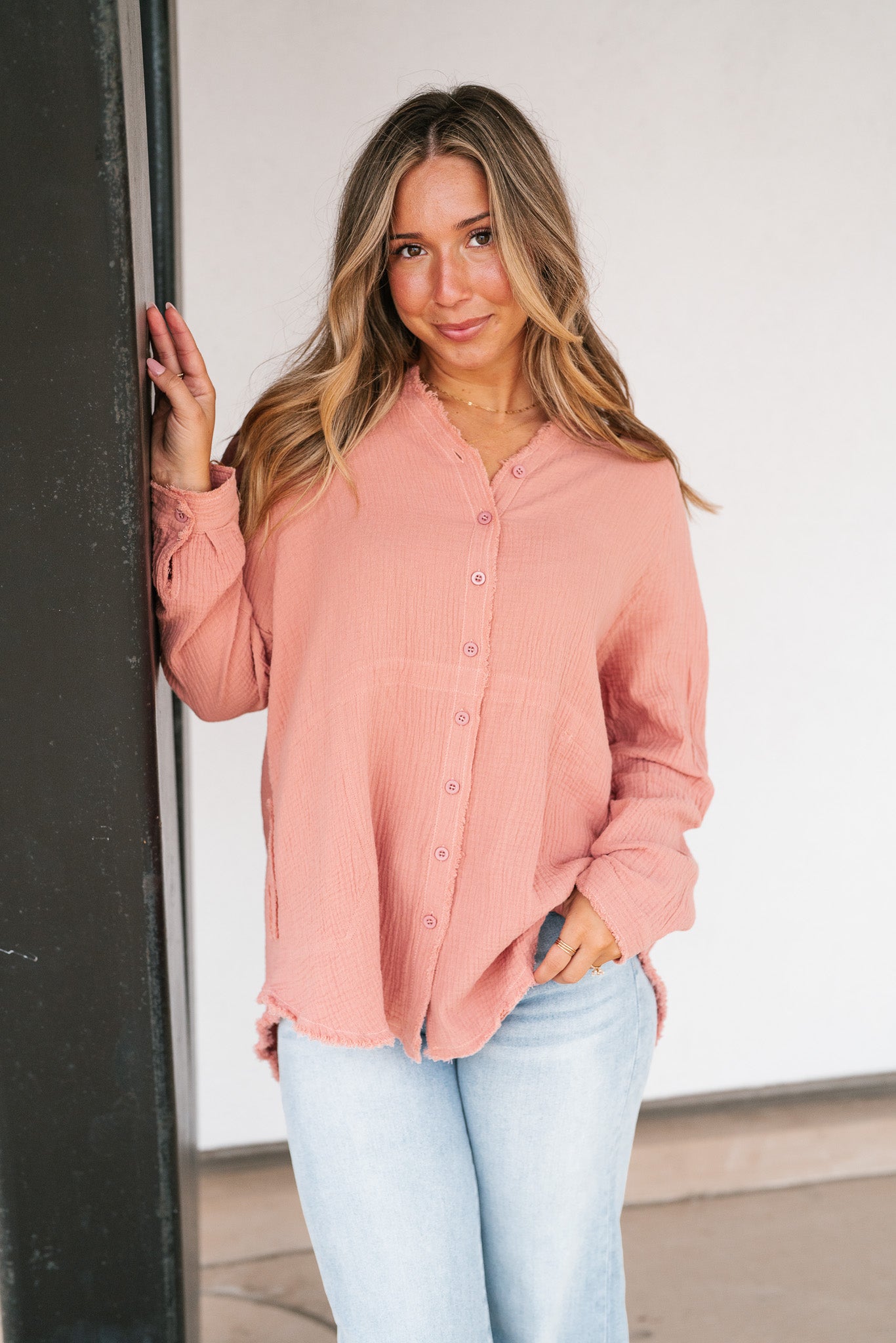 DOORBUSTER: Easy Days Button-Up Top - Dusty Rose