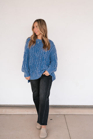 Cobalt Mist Cable Knit Sweater