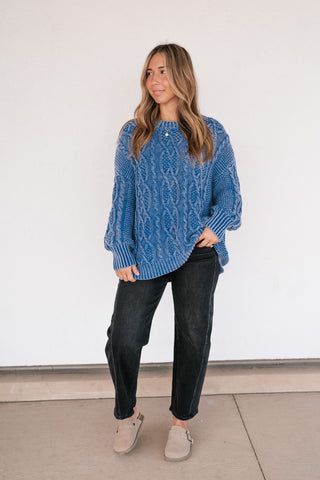 Cobalt Mist Cable Knit Sweater