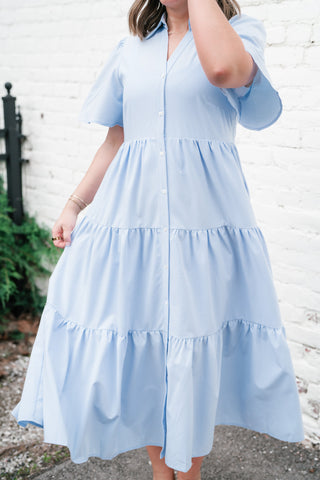 Eloise Standard Tiered Midi Dress - Blue