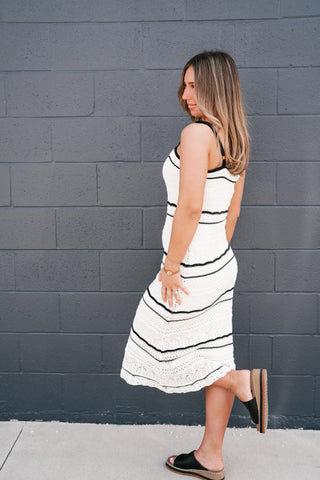 Sunset Stroll Fit And Flare Crochet Midi Dress