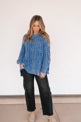 Cobalt Mist Cable Knit Sweater