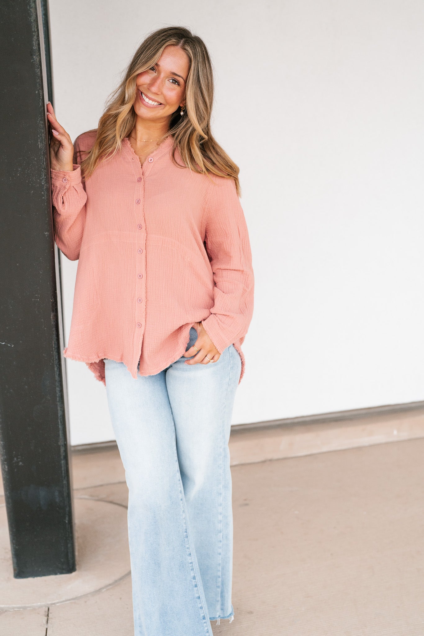 DOORBUSTER: Easy Days Button-Up Top - Dusty Rose