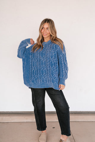 Cobalt Mist Cable Knit Sweater