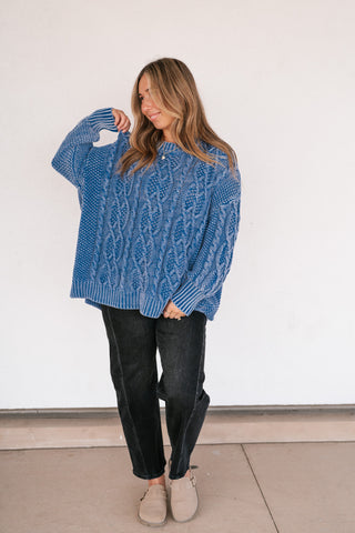 Cobalt Mist Cable Knit Sweater