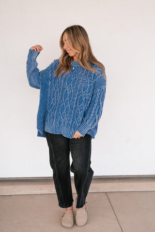 Cobalt Mist Cable Knit Sweater
