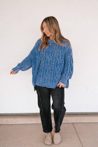 Cobalt Mist Cable Knit Sweater