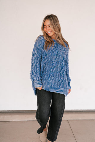 Cobalt Mist Cable Knit Sweater