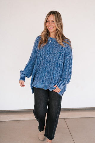 Cobalt Mist Cable Knit Sweater