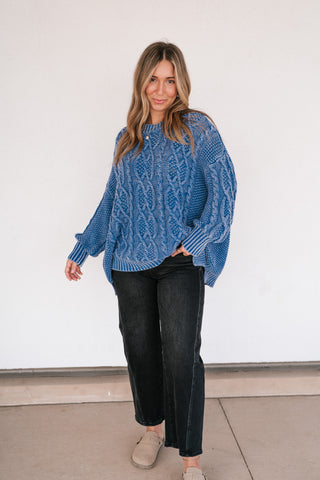 Cobalt Mist Cable Knit Sweater