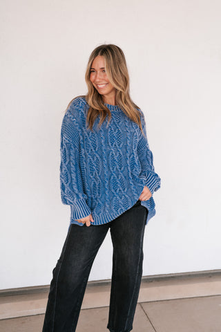 Cobalt Mist Cable Knit Sweater