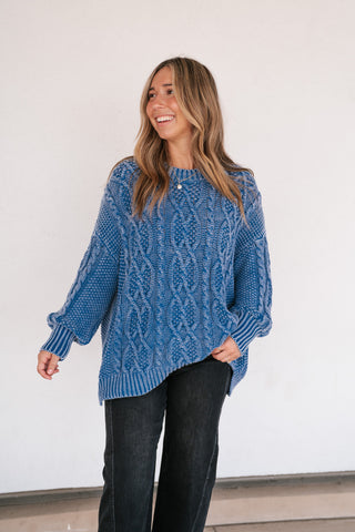 Cobalt Mist Cable Knit Sweater