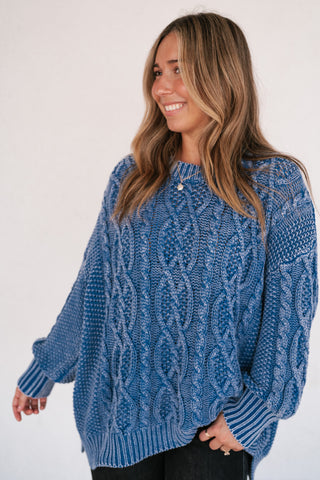 Cobalt Mist Cable Knit Sweater