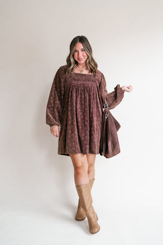 Autumn Sunrise Floral Corduroy Mini Dress