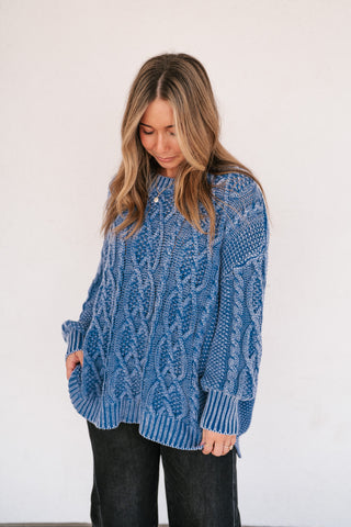 Cobalt Mist Cable Knit Sweater