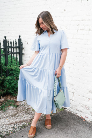Eloise Standard Tiered Midi Dress - Blue