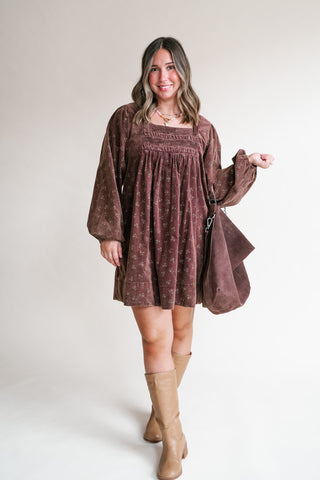 Autumn Sunrise Floral Corduroy Mini Dress