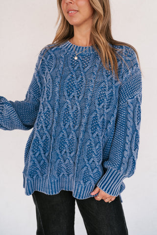 Cobalt Mist Cable Knit Sweater
