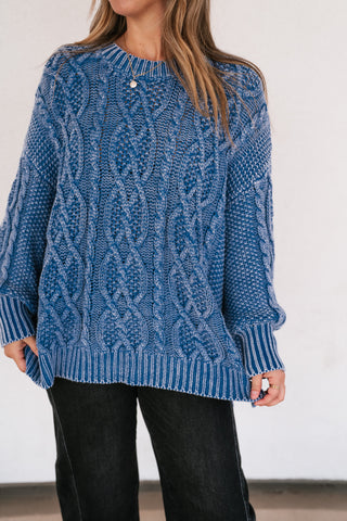 Cobalt Mist Cable Knit Sweater