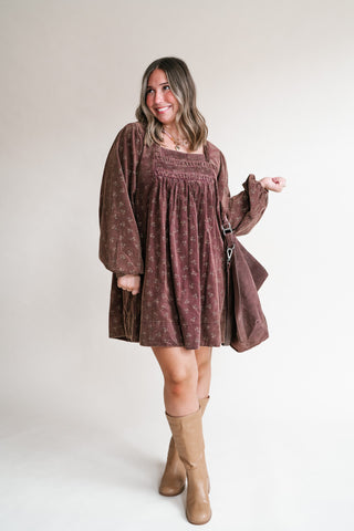 Autumn Sunrise Floral Corduroy Mini Dress