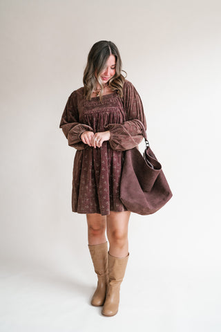 Autumn Sunrise Floral Corduroy Mini Dress