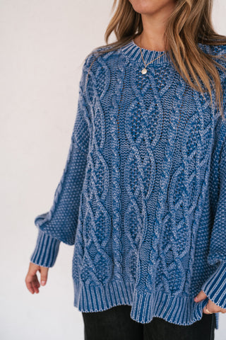 Cobalt Mist Cable Knit Sweater