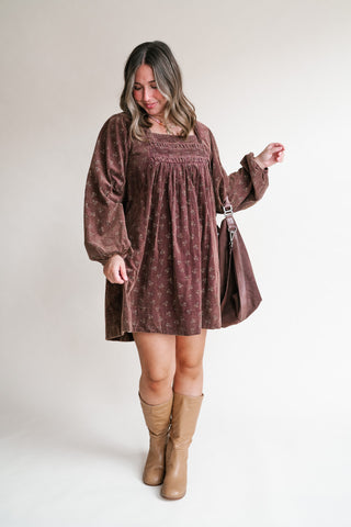 Autumn Sunrise Floral Corduroy Mini Dress