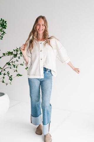 Homestead Raw Edge Button-Front Cardigan