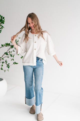 Homestead Raw Edge Button-Front Cardigan