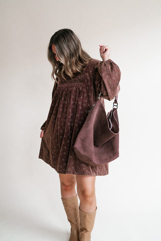 Autumn Sunrise Floral Corduroy Mini Dress