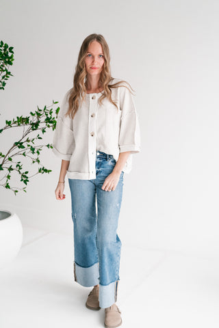 Homestead Raw Edge Button-Front Cardigan