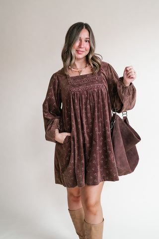 Autumn Sunrise Floral Corduroy Mini Dress