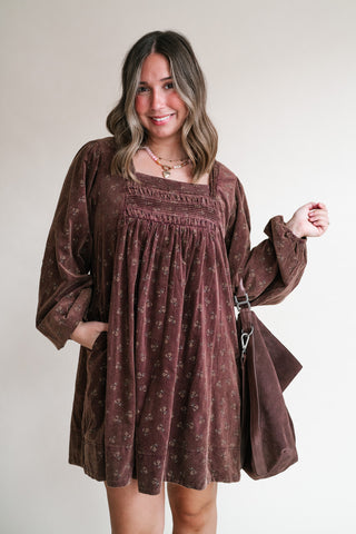 Autumn Sunrise Floral Corduroy Mini Dress